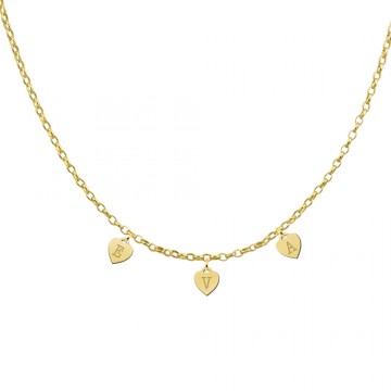 3 naamketting goud hartjes met letters