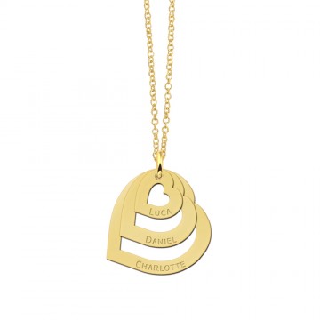 4 gouden familieketting met drie losse hartjes