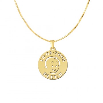 4 gouden hanger baby hoofdje met naam en datum