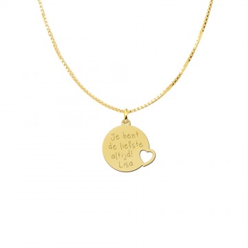 4 gouden ronde hanger met hartje en tekst graveren