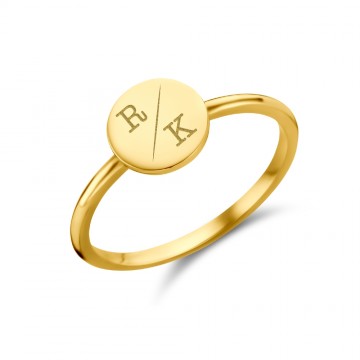 Disc gouden zegelring met twee initialen