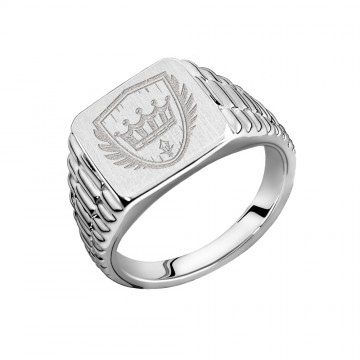 Familiewapen op vierkante zegelring in rolex stijl