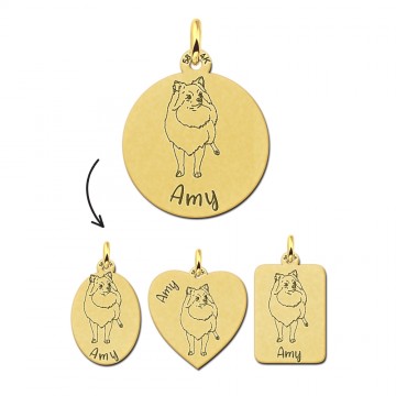 Gepersonaliseerde honden hanger pomeriaan goud