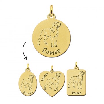 Gepersonaliseerde rottweiler hanger van goud