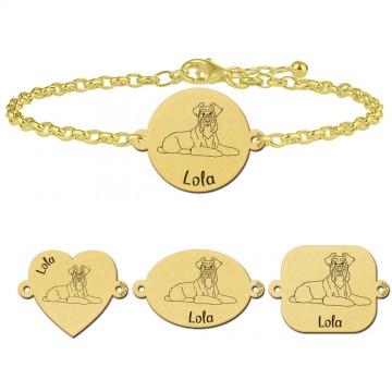 Gouden armband met honden gravure miniatuur schnauzer