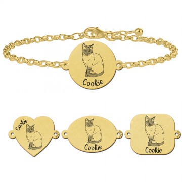 Gouden armband met kat gravure siamees