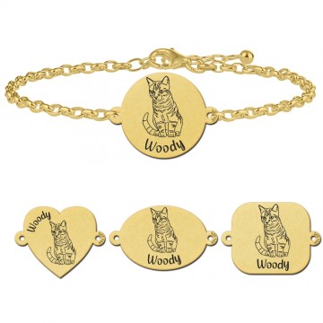 Gouden armband met kat portret europese korthaar