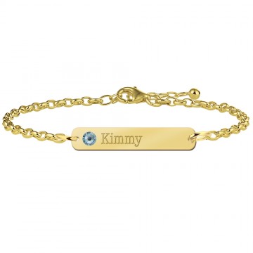 Gouden bar armband met naam en geboortesteen