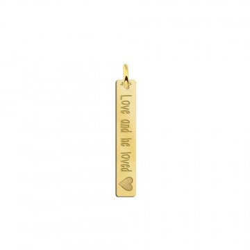 Gouden bar ketting hanger met gravure en hart