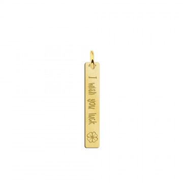 Gouden bar ketting hanger met gravure en klavertje