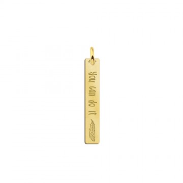 Gouden bar ketting hanger met gravure en veer