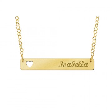 Gouden bar naamketting met hartje