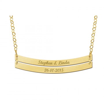 Gouden bar naamketting rond dubbel