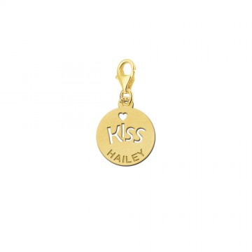 Gouden charm kiss met naam