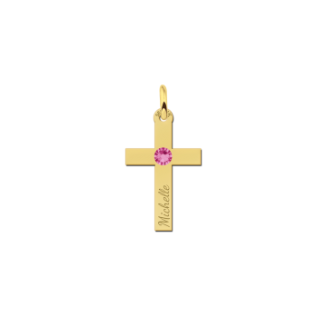 Gouden communie kruis met zirkonia en gravure