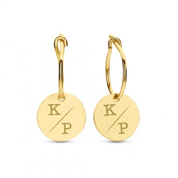 Gouden creolen met hanger in ronde vorm en initialen