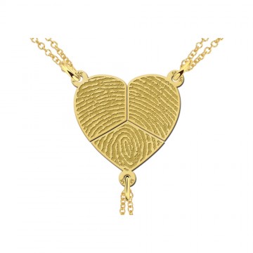 Gouden driedelige hanger hartje met vingerafdruk