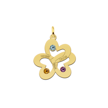 Gouden drievoudige hartjes ketting met geboortestenen