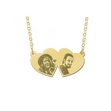 Gouden dubbele harthanger met twee fotos