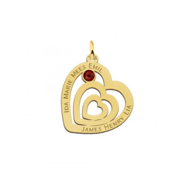 Gouden familie ketting in hartvorm met geboortesteen