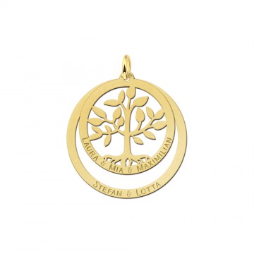 Gouden familiehanger met levensboom rond