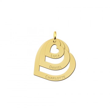 Gouden familieketting met drie losse hartjes