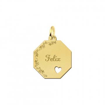 Gouden graveerplaat met je naam en bloemetjes