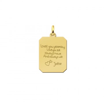 Gouden hanger gegraveerd met tekst