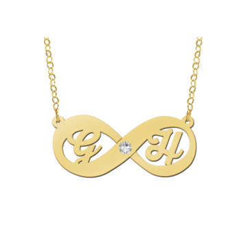 Gouden hanger infinity initialen zirkonia