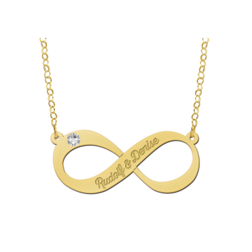Gouden hanger infinity naam met zirkonia