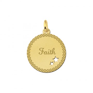 Gouden hangertje met je naam met 2 sterren en sierrand