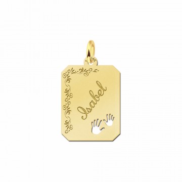 Gouden hangertje met naam en bloemrand