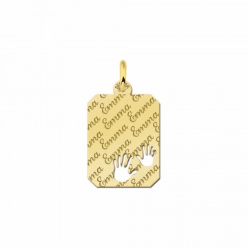 Gouden hangertje met naamgravure en handjes
