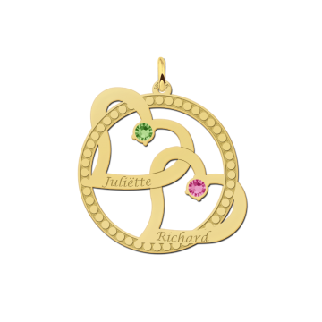 Gouden hart hanger 2 harten met geboortestenen