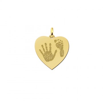 Gouden hart hanger met hand of voetafdruk