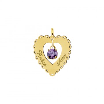 Gouden harthanger met sierlijke rand 2 namen en zirkonia