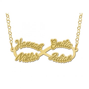 Gouden infinity ketting met vier namen