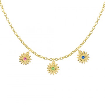 Gouden ketting drie madeliefjes geboortestenen