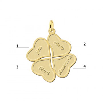 Gouden klavertje vier hanger met vier namen