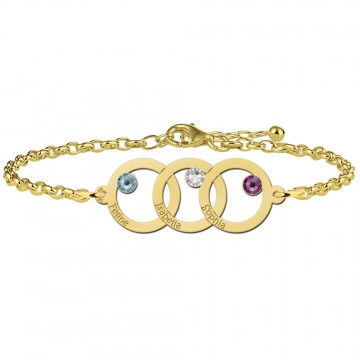 Gouden moederdochterarmband met drie rondjes en geboortestenen