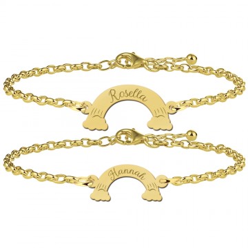 Gouden moederendochterarmbanden met regenbogen