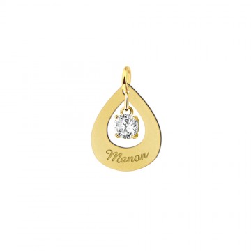 Gouden naamhanger druppel zirkonia