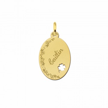 Gouden naamplaatje graveren en een klavertje