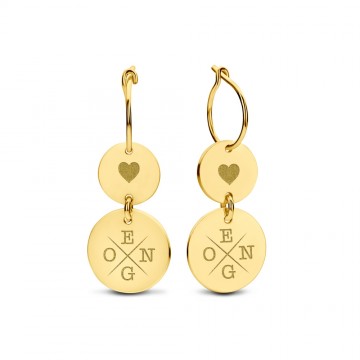 Gouden oorringen met twee rondjes en initialen