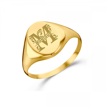 Gouden ovaal zegelring met initialen en naam