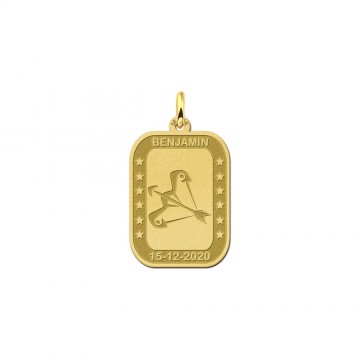 Gouden rechthoekige hanger sterrenbeeld boogschutter