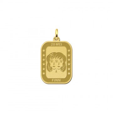 Gouden rechthoekige hanger sterrenbeeld tweeling