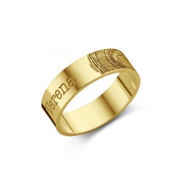 Gouden ring met vingerafdruk en naam 6 mm vlak