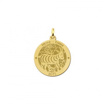 Gouden ronde hanger chinese sterrenbeeld geit