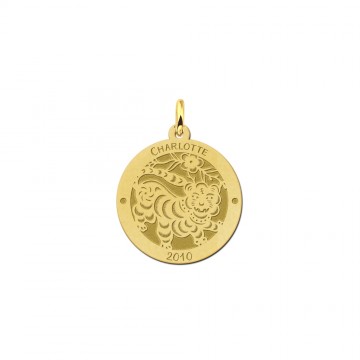 Gouden ronde hanger chinese sterrenbeeld tijger